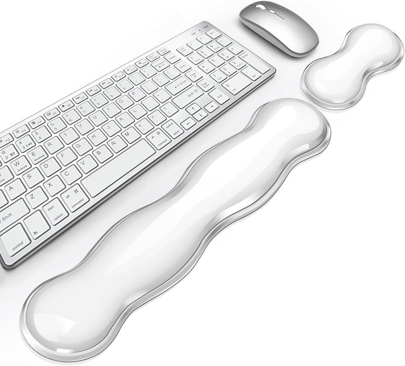 KEPUTAIER Gel Keyboard Wrist Rest, Cute Wrist Support and Arm Support Keyboard Rest for Keyboard and Mouse Typing Pain Relief，Suitable for Office/Computer/Laptop/Gaming（Transparent White Set ） - Image 1